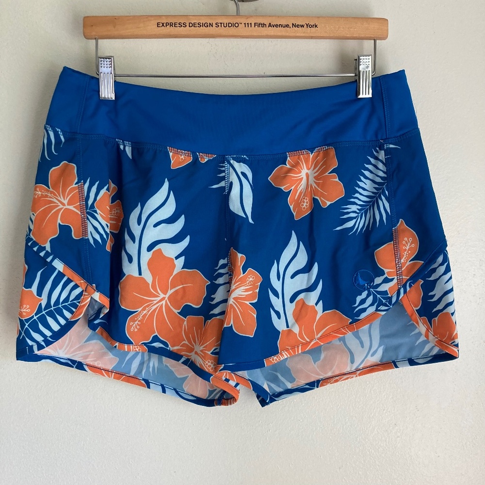 Reel Legends Blue and Orange Floral Women Swim Shorts